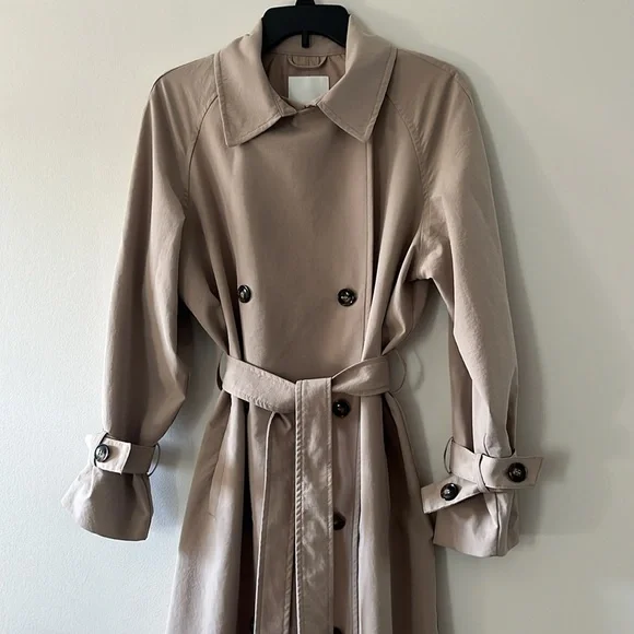 H&M Double Breasted Trench Coat Oversized Sz Small Beige Color - Picture 3 of 16